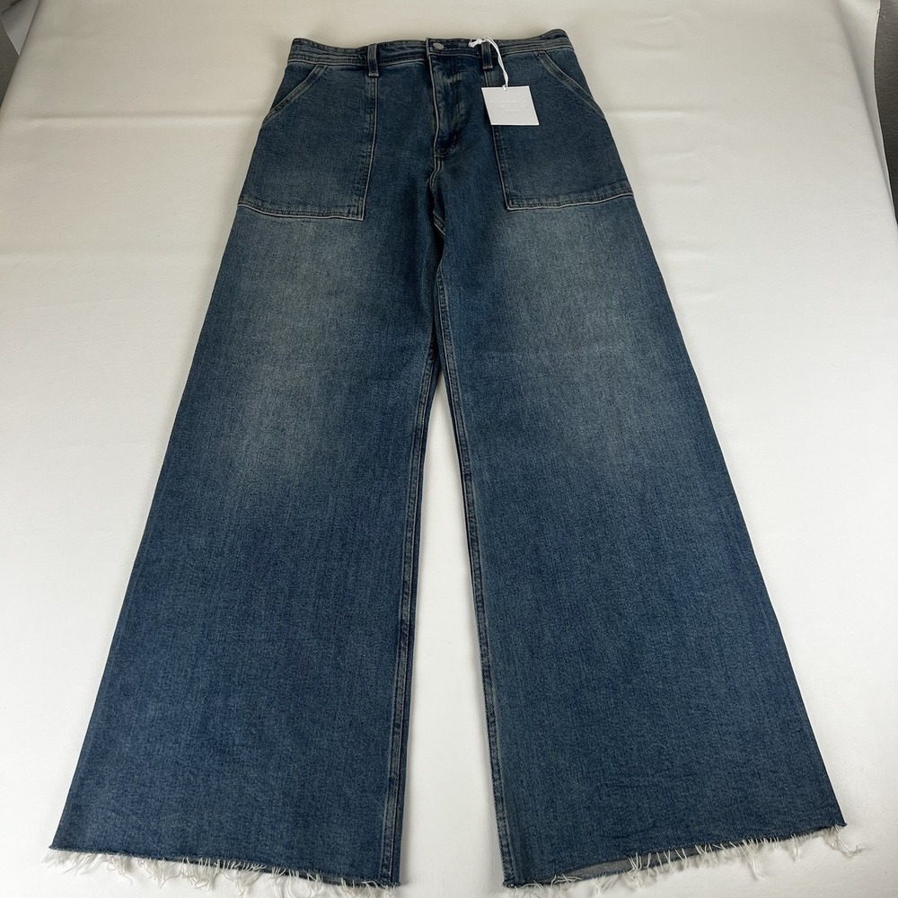 NWT Pistola Penny Canal High Rise Wide Leg Jeans Raw Hem Sz 31 Boho